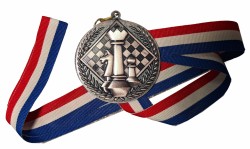Шахматная медаль круглая с лентой СЕРЕБРО